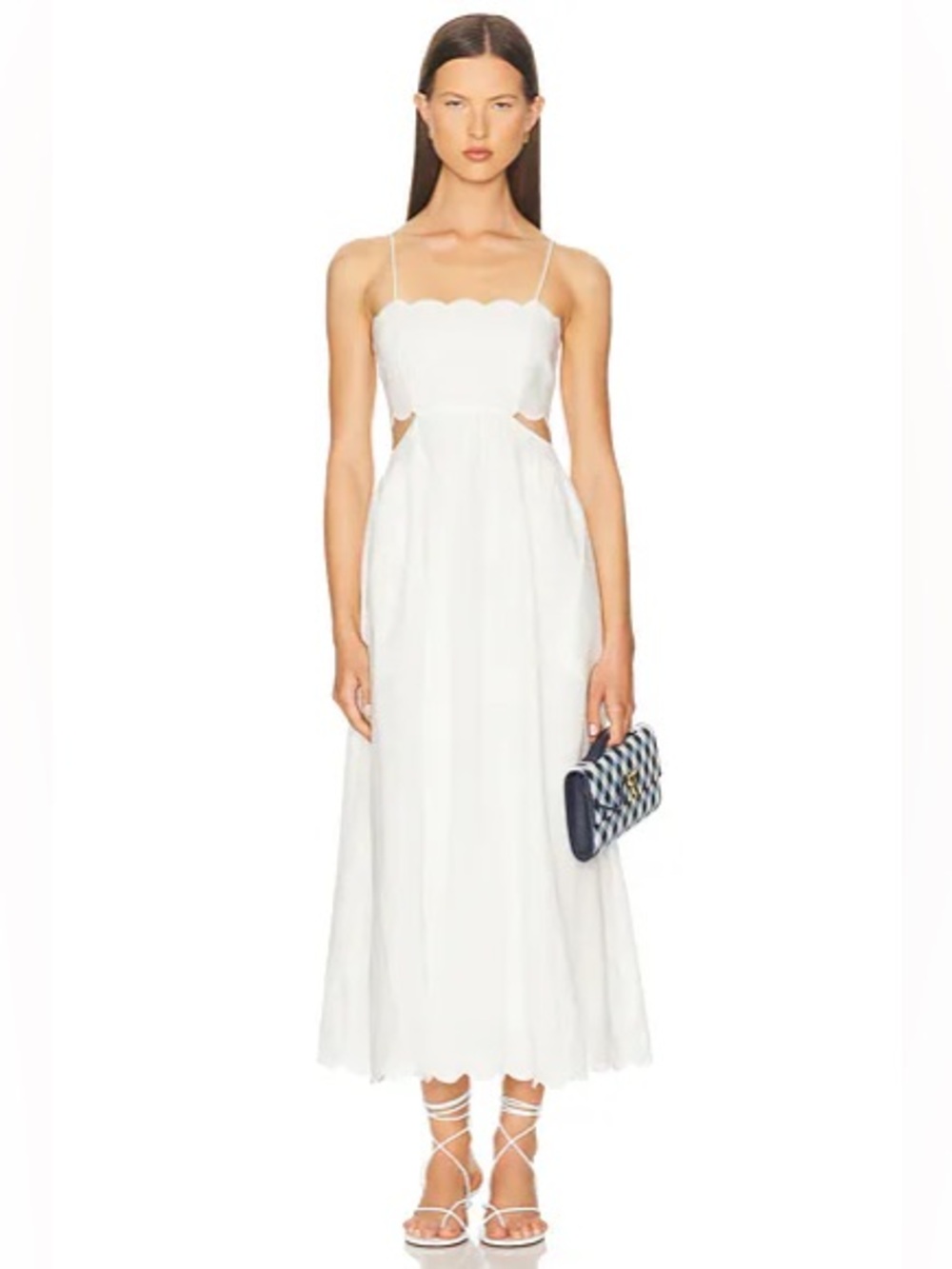 Lucy Paris White Scalloped Cutout Midi Dress